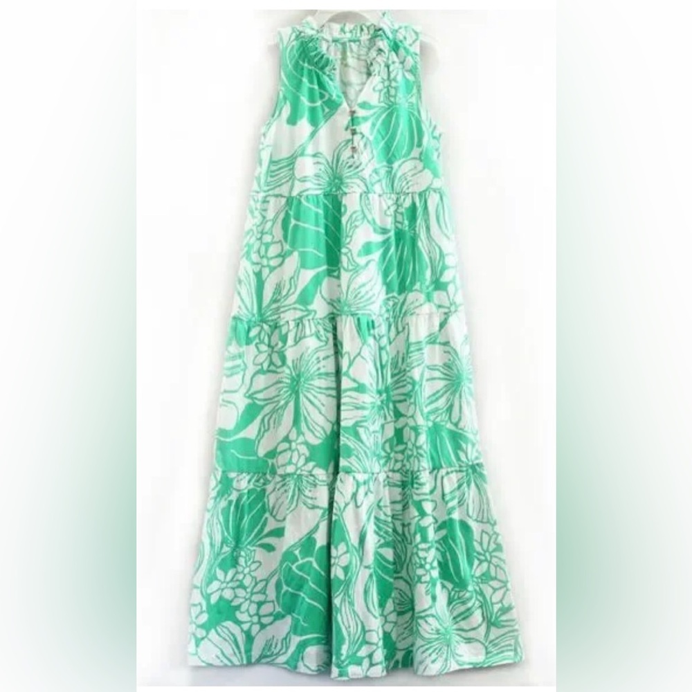 Lilly Pulitzer Floral Green and White Kids Dress